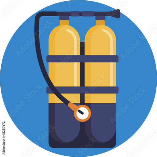 A compact and cylindrical icon representing a scuba diving oxygen tank, featuring a metallic silver body with a valve at the top.