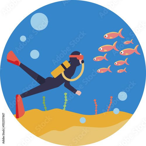 A diver icon symbolizing the spirit of adventure and discovery beneath the waves.