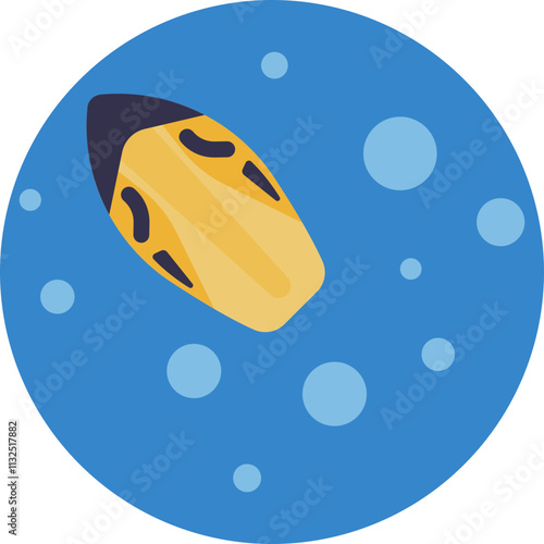 A minimalistic, stylized jet ski icon with bold lines and simple curves, set against a background of waves.
