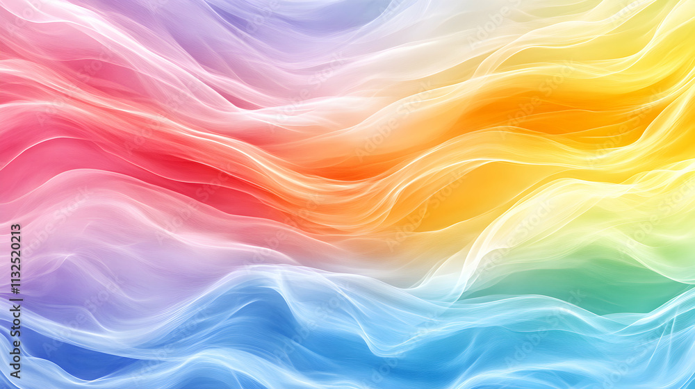 Obraz premium Abstract Rainbow Waves, Vibrant Hues Flowing Gracefully, Creating a Serene and Colorful Background Image