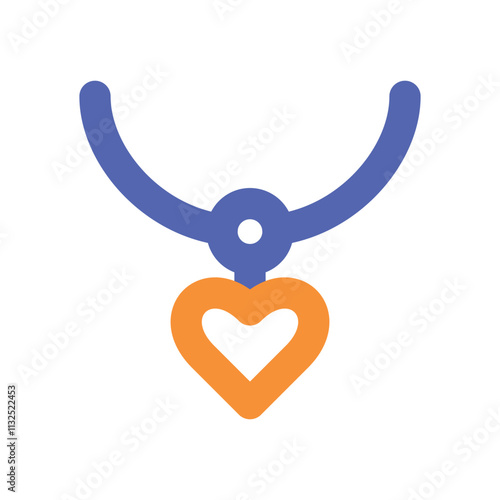 A minimalist digital illustration of a necklace with a blue curved top and an orange circular pendant.