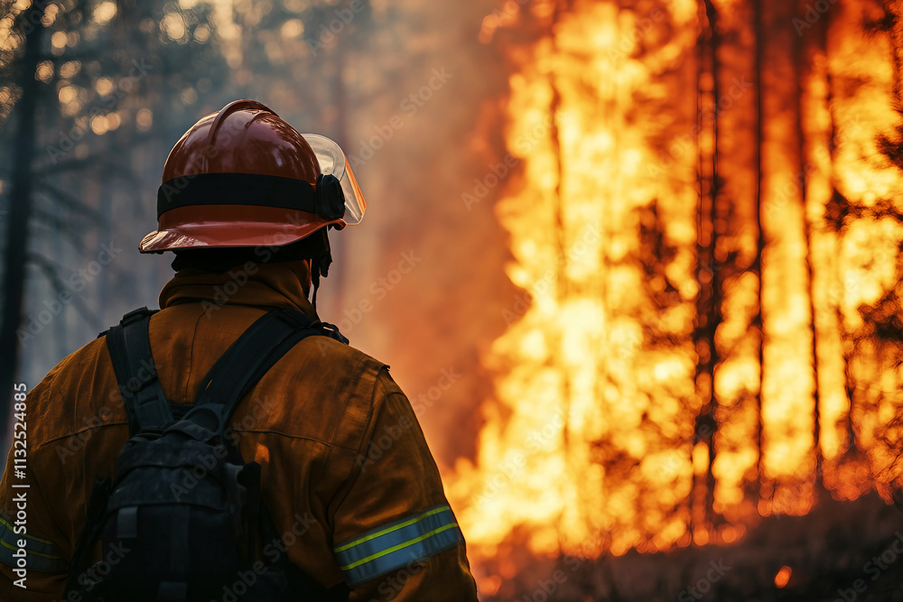 Obraz premium Generative AI Depiction of a Brave Firefighter Battling Intense Flames and Smoke with Determination and Courage