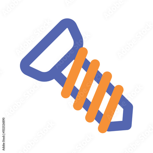 Pixel art rendering of a hand saw with an orange blade and blue handle.