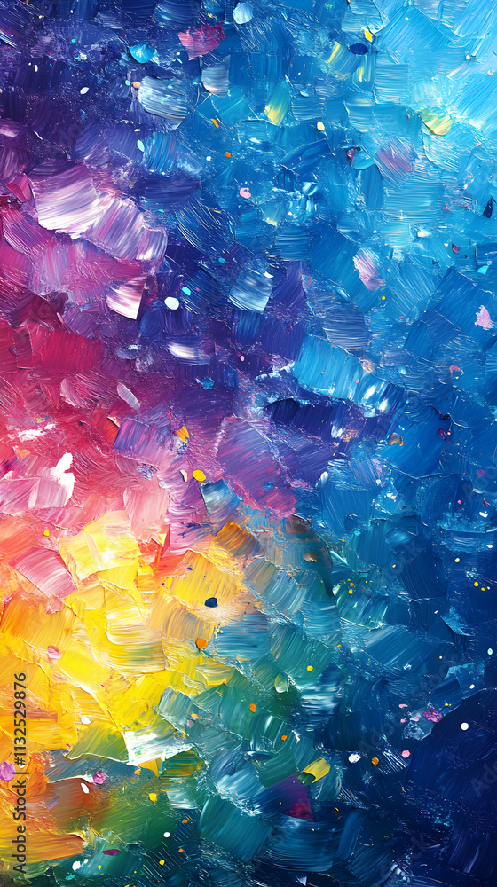 Fototapeta premium Vibrant Impasto Oil Painting, Colorful Abstract Canvas Texture with Bold Brushstrokes and Dynamic Hues.