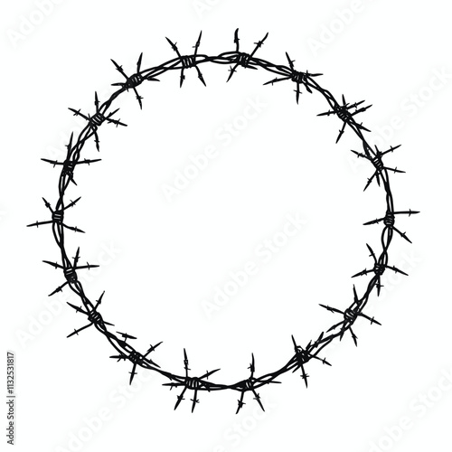 Barbed wire circle with sharp spikes.
