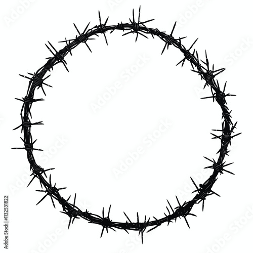 Barbed wire circle with sharp spikes.