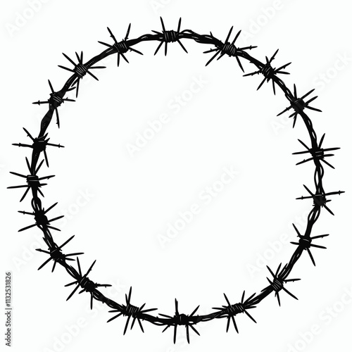 Barbed wire circle with sharp spikes.