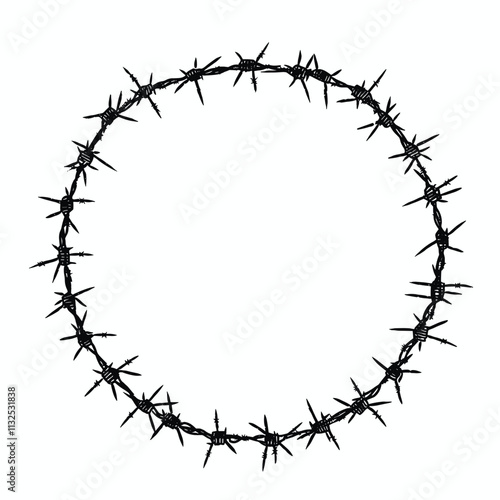 Barbed wire circle with sharp spikes.