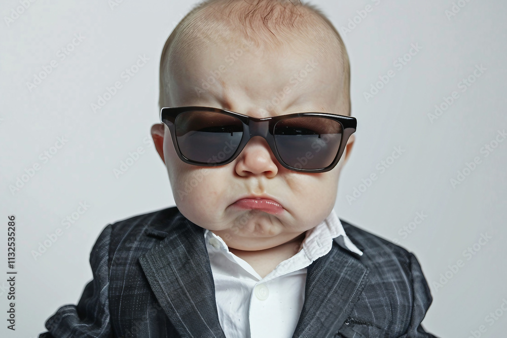 Created with generative ai image of small severe angry child office boss Created with generative ai image of small severe angry child office boss