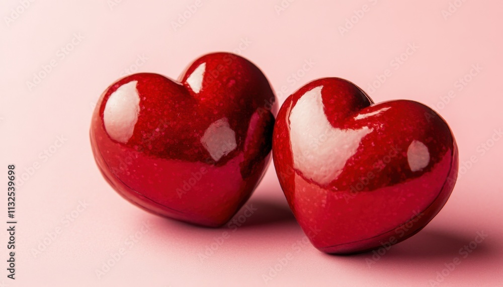 Fototapeta premium Romantic Red Hearts Valentine s Day Love Couple Shiny Glossy Decor Affection Romance Passion Sweet