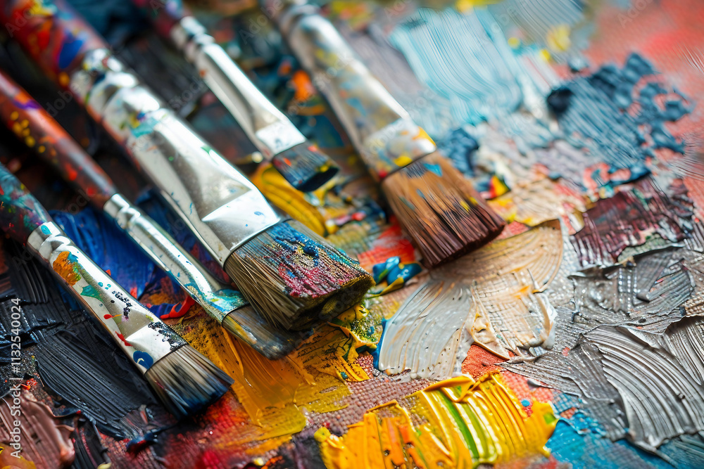 Fototapeta premium Generative AI image of talented artist passionately painting with vibrant colors on a large canvas in an art studio