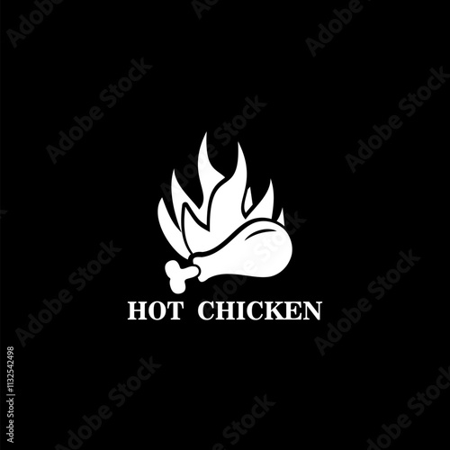 Hot chicken drumstick  isolated on black background. BBQ food symbol  illustration.