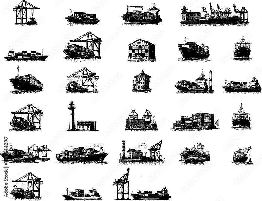Fototapeta premium Set of ship in harbour