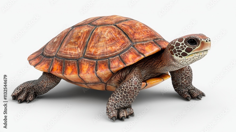 Obraz premium Turtle with a textured shell on a plain background.