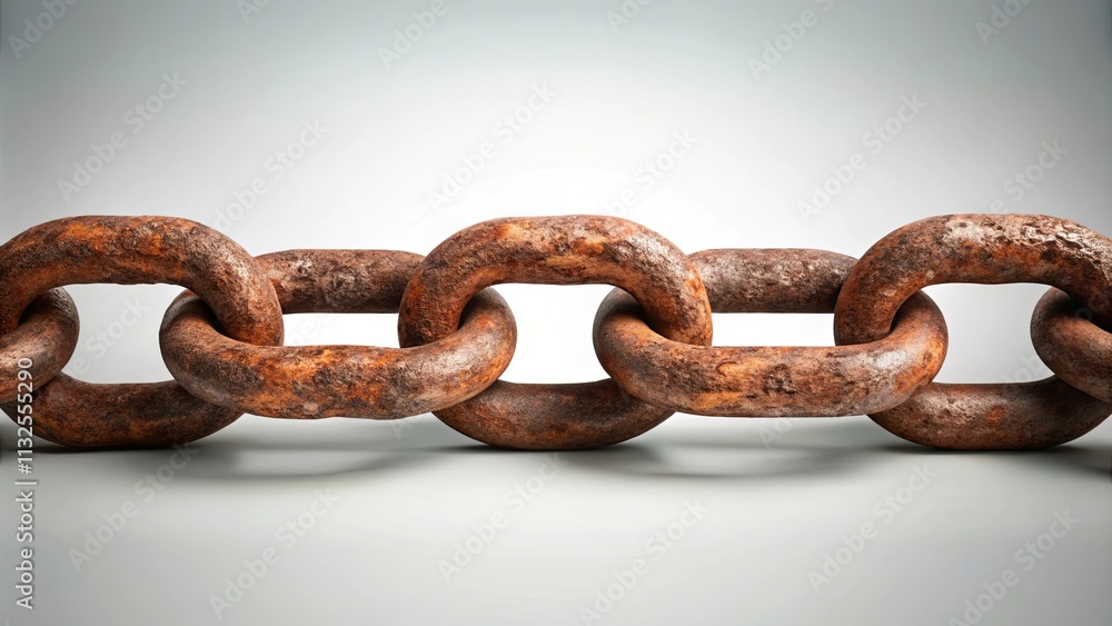 Fototapeta premium A Close-up View of a Heavily Rusted Metal Chain, Showing Interlocking Links