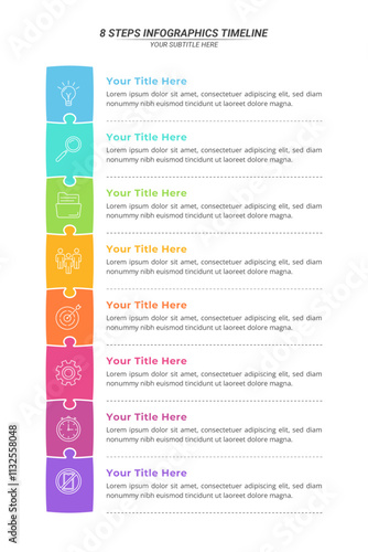 8 Steps Infographic Timeline with Editable Text for Business Presentation, Poster, Banner and Booklet.