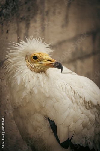 Egyptian vulture resting on a rocky ledge: majestic bird of prey