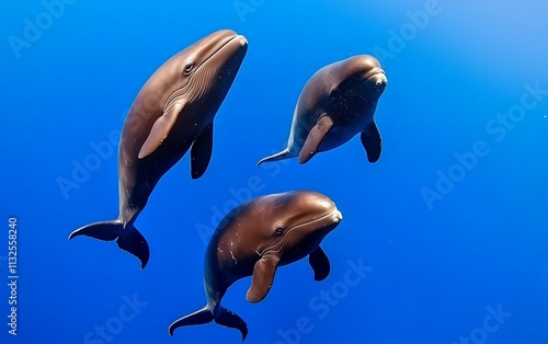 Three pygmy killer whales swimming in the ocean. photo