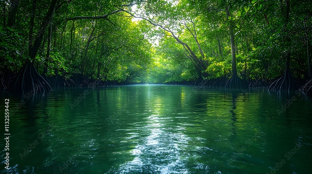 Obraz premium A forest with a river running through it