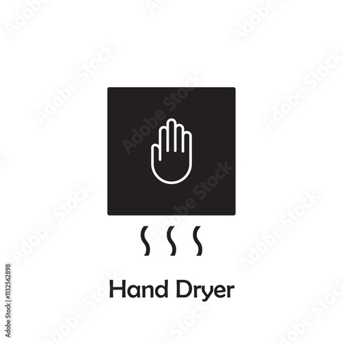 Simple hand dryer icon vector isolated on white background in silhouette style. Bathroom accessories. Icons for web design, tag, label.