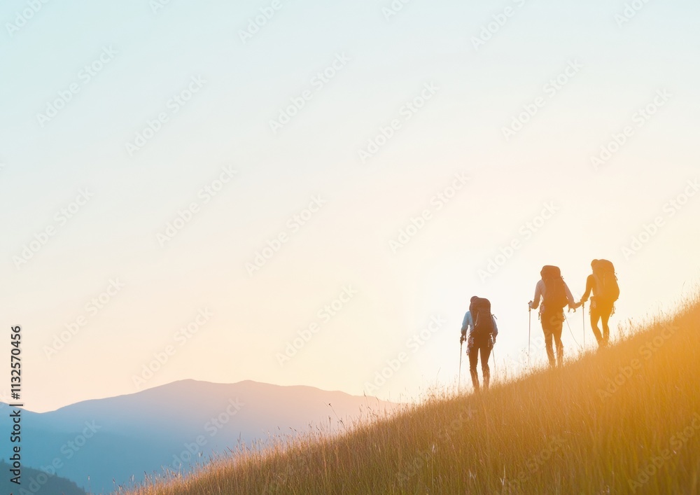 Fototapeta premium HumanLight Celebrations Climbers at Sunset Embracing Teamwork and Togetherness