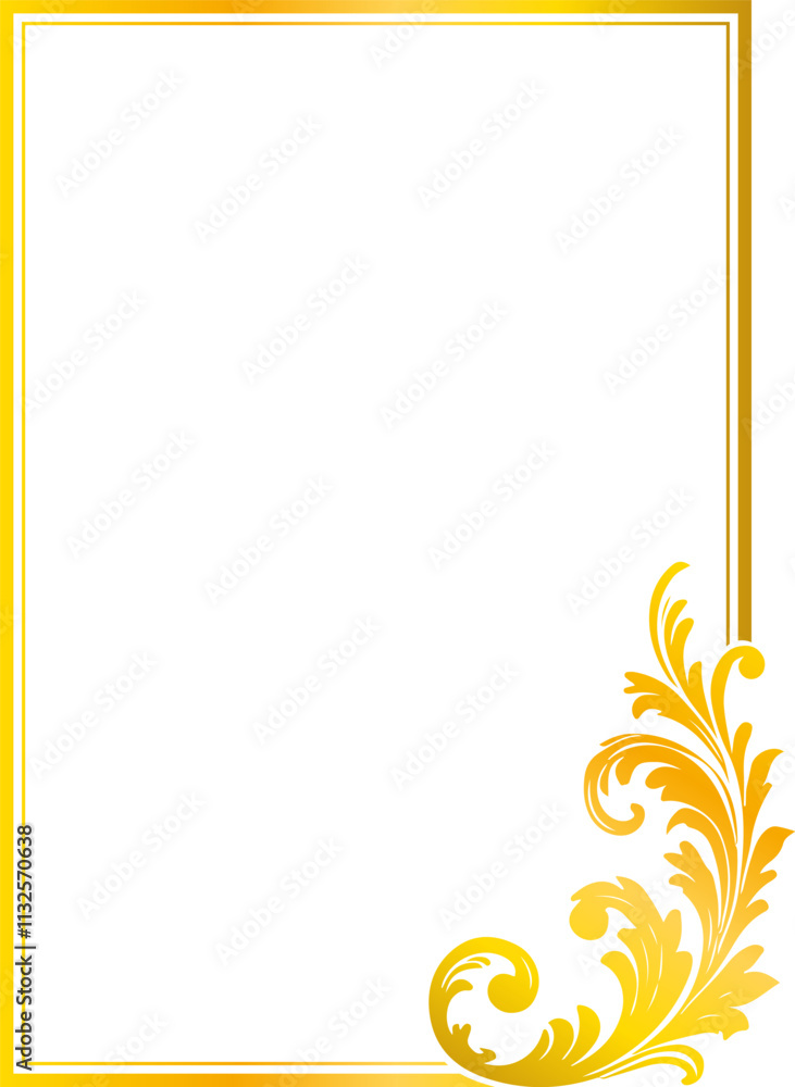 Obraz premium Simple rectangular floral border in gold color