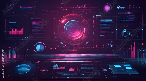 Wallpaper Mural Futuristic Digital User Interface with Interactive Data Elements and Visualizations Torontodigital.ca