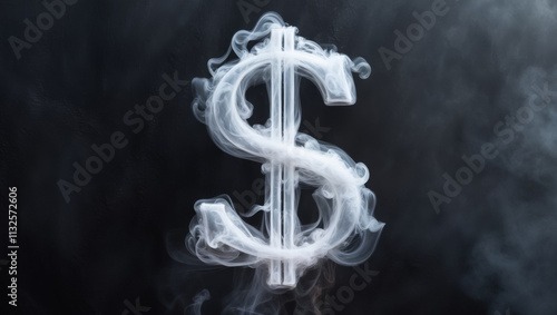 Mystical dollar sign emerges from swirling wisps of smoke in an artistic display of wealth and mystery