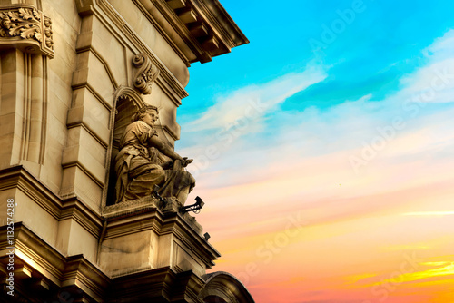 Ancient Statue on a House in Frankfurt Germany