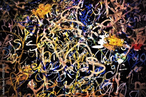 Colorful Texts and Scratches on Black Background