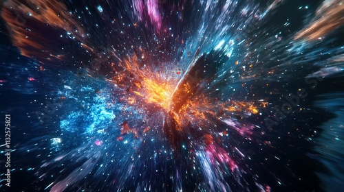 Abstract 3d illustration of a hyperspace jump with dynamic flight motion and cosmic elements in space photo