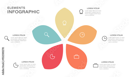 Pie chart flower infographics template. 5 steps, optional or petals