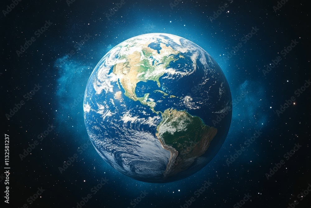 Fototapeta premium Planet Earth, stars, space, blue, glowing.