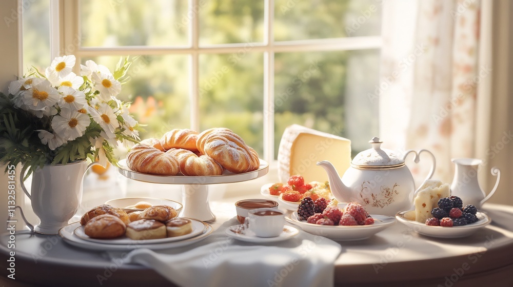 Bright and Airy European Breakfast Spread with Flaky Pastries Artisanal Breads and Seasonal Berries Bright and Airy European Breakfast Spread with Flaky Pastries Artisanal Breads and Seasonal Berries