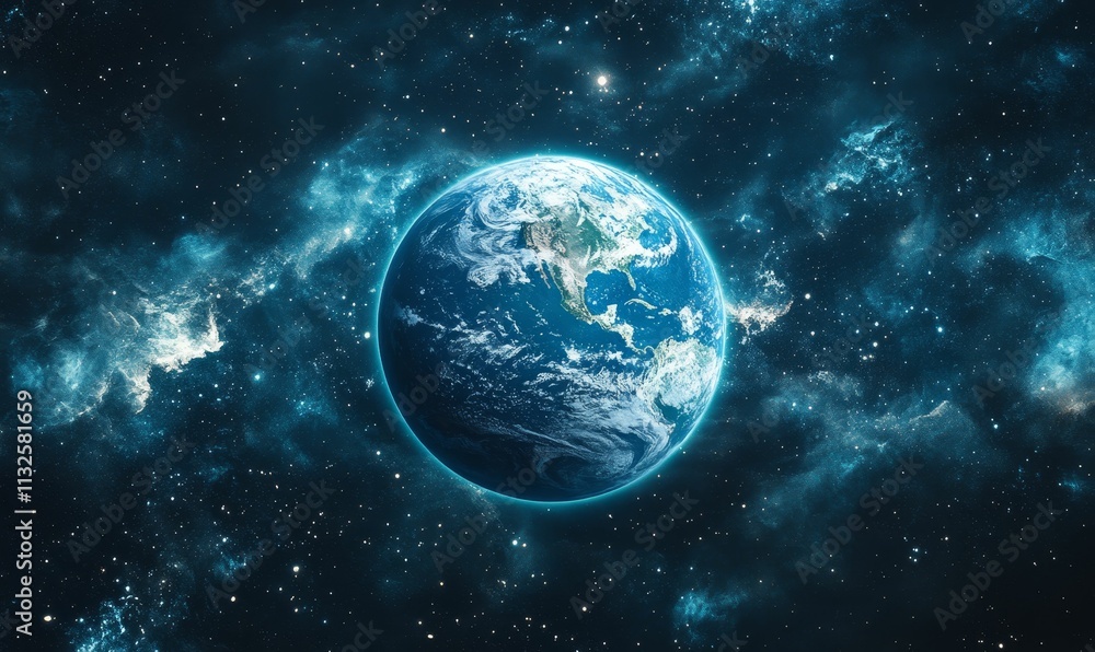 Obraz premium Planet Earth in a cosmic, starry expanse.