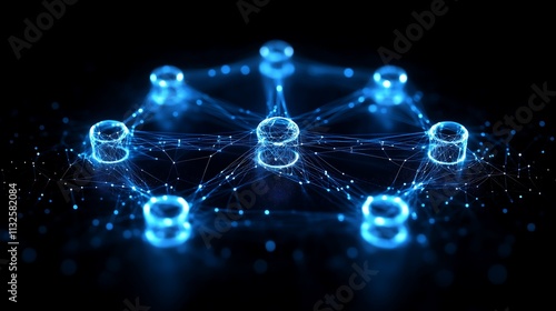 Wallpaper Mural Interconnected Data Network: A network of glowing blue cylinders connected by a web of lines represents the interconnectedness of data, information, and technology. Torontodigital.ca