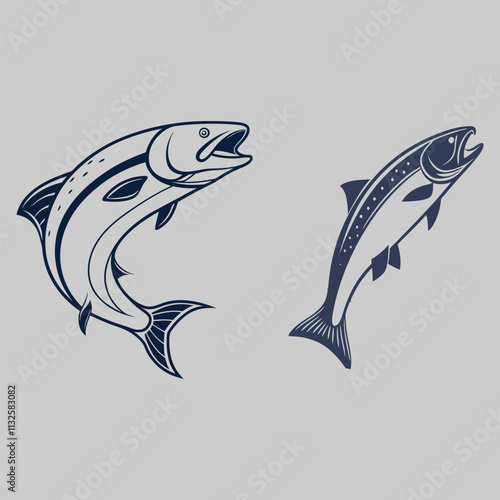 salmon fish silhouette vector art and illustration