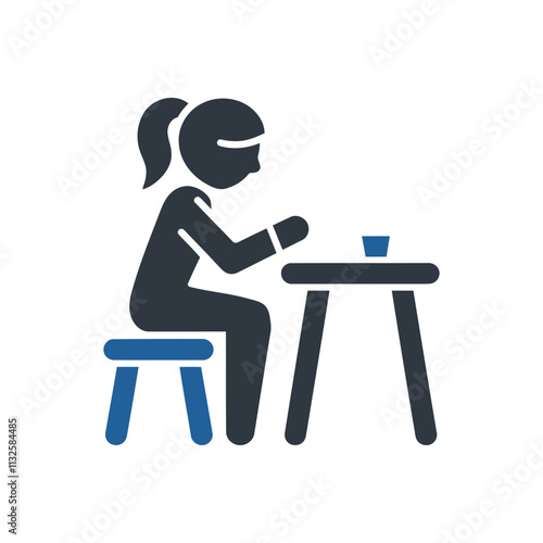 Girl Focused at Desk Icon