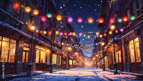 Wallpaper Mural A snowy city square with a New Year’s lantern festival Torontodigital.ca