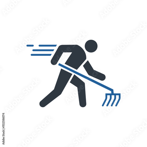 Raking Worker Moving Icon