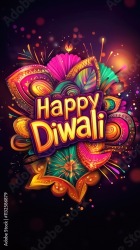 Vibrant Happy Diwali design with colorful lights and festive patterns for a joyful celebration photo