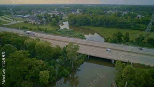 Wallpaper Mural Panning Drone shot flying over I75 bridge over the huron river Torontodigital.ca