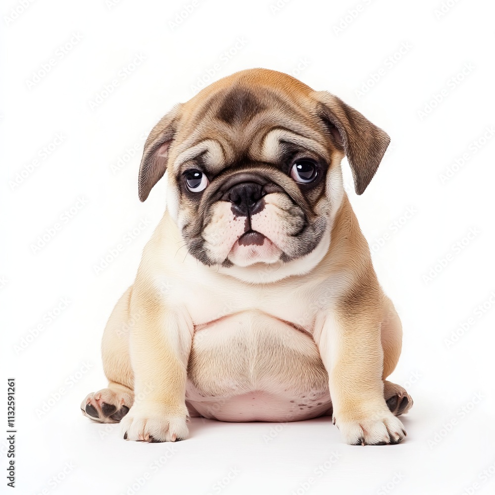 Fototapeta premium Cute bulldog puppy with distinct wrinkled face