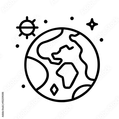 aurora borealis from space icon, space day line art, space icon - simple black line art icon of aurora borealis from space, symbolizing space day celebrations. space vector art.