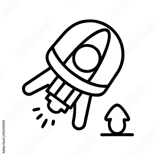 capsule re entry icon, space day line art, space icon - simple black line art icon of capsule re entry, symbolizing space day celebrations. space vector art.