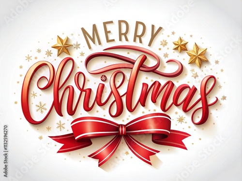 Merry Christmas greeting invitation card Typography with Red Ribbon on white background template