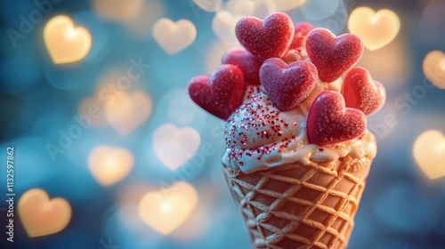 Waffle Cone with Red Hearts photo