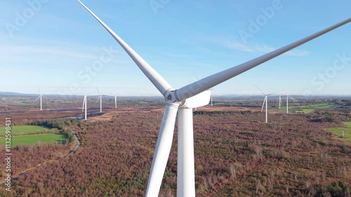 Wind turbines in Laoise, Ireland with dolly zoom technique photo