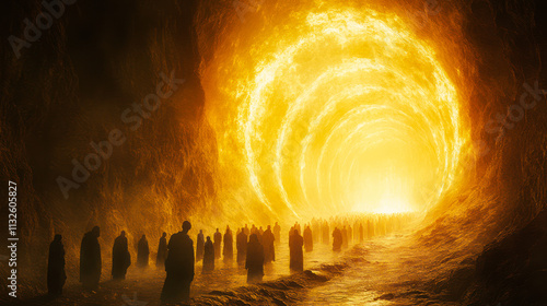 People entering the portal to the underworld, punishment for sins waits ahead