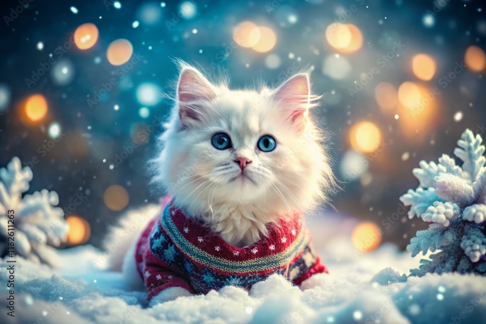 Cute Christmas Sweater with Snowflakes - Wide Angle Festive Winter Photo Cute Christmas Sweater with Snowflakes - Wide Angle Festive Winter Photo